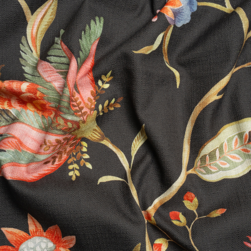Shale, Red and Orange Floral Slubbed Cotton Woven Shale, Red and Orange Floral Slubbed Cotton Woven