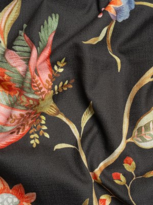 Shale, Red and Orange Floral Slubbed Cotton Woven Shale, Red and Orange Floral Slubbed Cotton Woven