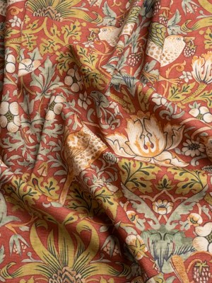 Red Strawberry Thief Printed Micro Chenille Red Strawberry Thief Printed Micro Chenille