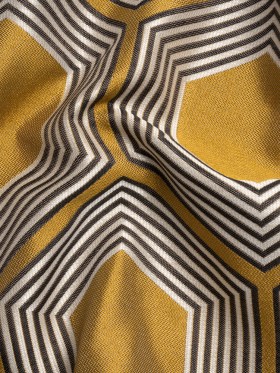 Gold, Charcoal and Gray Reverberating Hexagons Polyester Jacquard Gold, Charcoal and Gray Reverberating Hexagons Polyester Jacquard