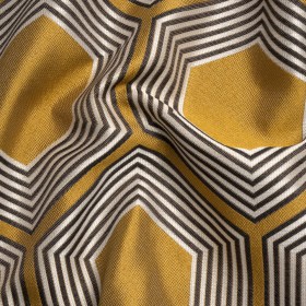 Gold, Charcoal and Gray Reverberating Hexagons Polyester Jacquard Gold, Charcoal and Gray Reverberating Hexagons Polyester Jacquard