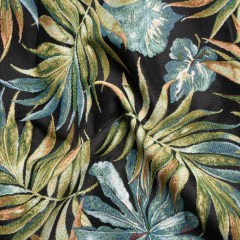 Black and Green Tropical Leaves Polyester and Cotton Jacquard Black and Green Tropical Leaves Polyester and Cotton Jacquard