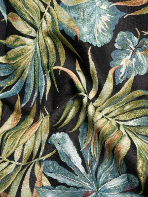 Black and Green Tropical Leaves Polyester and Cotton Jacquard Black and Green Tropical Leaves Polyester and Cotton Jacquard
