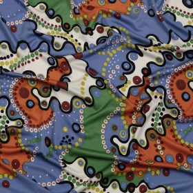 Country Blue, Orange and Sage Amoeba Medley Abstract Silk Jersey Country Blue, Orange and Sage Amoeba Medley Abstract Silk Jersey