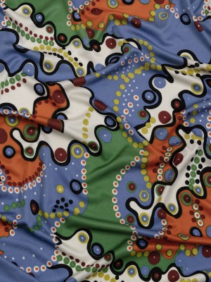 Country Blue, Orange and Sage Amoeba Medley Abstract Silk Jersey Country Blue, Orange and Sage Amoeba Medley Abstract Silk Jersey