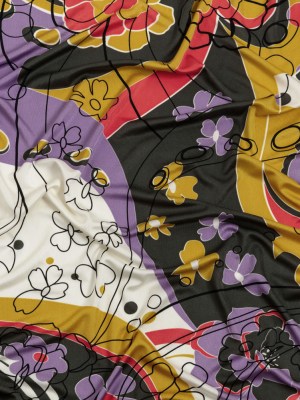 Lavender, Scarlet and Mustard Retro Floral Silk Jersey Lavender, Scarlet and Mustard Retro Floral Silk Jersey