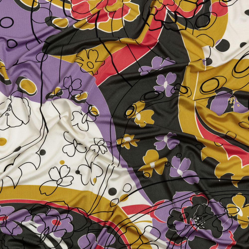 Lavender, Scarlet and Mustard Retro Floral Silk Jersey Lavender, Scarlet and Mustard Retro Floral Silk Jersey