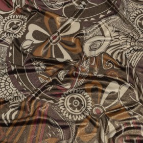 Purple, Fuchsia and Goldenrod Retro Floral SIlk Jersey with Gold Foil Purple, Fuchsia and Goldenrod Retro Floral SIlk Jersey with Gold Foil