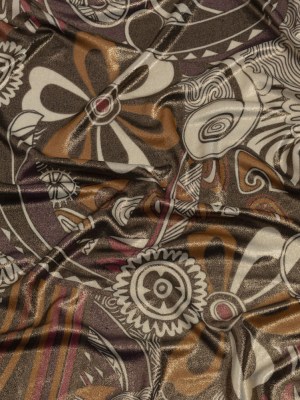 Purple, Fuchsia and Goldenrod Retro Floral SIlk Jersey with Gold Foil Purple, Fuchsia and Goldenrod Retro Floral SIlk Jersey with Gold Foil