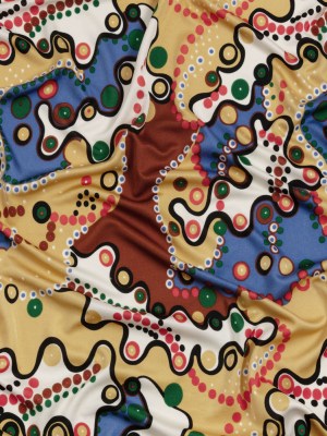 Blue, Tan and Brown Amoeba Medley Abstract Silk Jersey Blue, Tan and Brown Amoeba Medley Abstract Silk Jersey