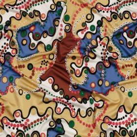 Blue, Tan and Brown Amoeba Medley Abstract Silk Jersey Blue, Tan and Brown Amoeba Medley Abstract Silk Jersey