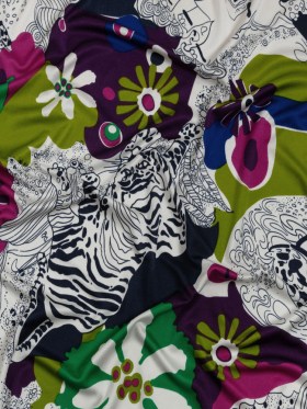 Magenta, Kiwi and Navy Flowers and Animal Sketches Silk Jersey Magenta, Kiwi and Navy Flowers and Animal Sketches Silk Jersey