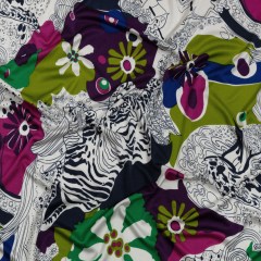 Magenta, Kiwi and Navy Flowers and Animal Sketches Silk Jersey Magenta, Kiwi and Navy Flowers and Animal Sketches Silk Jersey