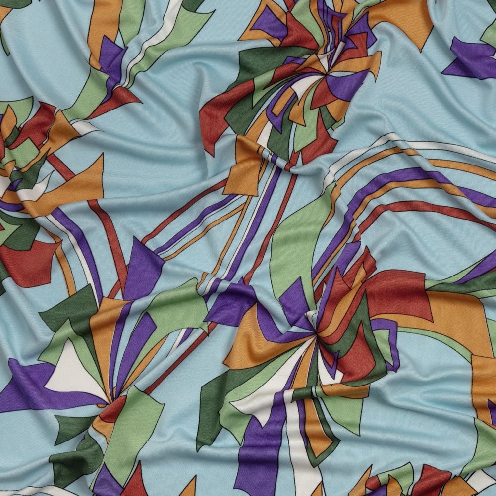 Aqua, Purple and Green Geometric Explosions Silk Jersey Aqua, Purple and Green Geometric Explosions Silk Jersey