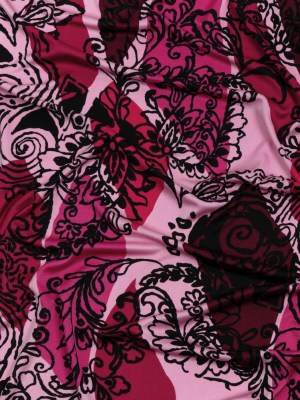 Bubblegum, Fuchsia and Wine Diamonds and Floral Outlines Silk Jersey Bubblegum, Fuchsia and Wine Diamonds and Floral Outlines Silk Jersey