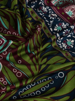 Burgundy, Green and Navy Palm Leaf Mandalas and Classical Stripe Border Silk Jersey Burgundy, Green and Navy Palm Leaf Mandalas and Classical Stripe Border Silk Jersey