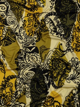 Olive, Goldenrod, and Kiwi Diamonds and Floral Outlines Silk Jersey Olive, Goldenrod, and Kiwi Diamonds and Floral Outlines Silk Jersey