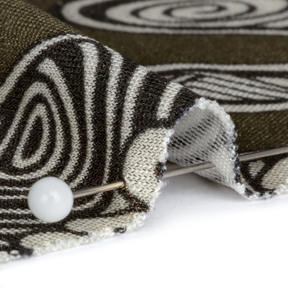 Green, Olive and Black Retro Floral SIlk Jersey with Gold Foil Green, Olive and Black Retro Floral SIlk Jersey with Gold Foil