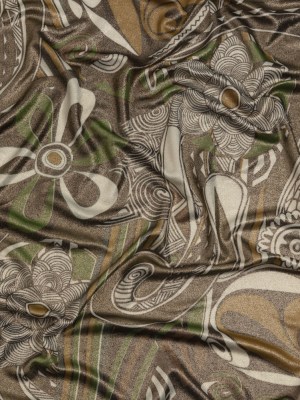 Green, Olive and Black Retro Floral SIlk Jersey with Gold Foil Green, Olive and Black Retro Floral SIlk Jersey with Gold Foil