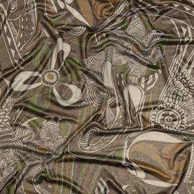 Green, Olive and Black Retro Floral SIlk Jersey with Gold Foil Green, Olive and Black Retro Floral SIlk Jersey with Gold Foil