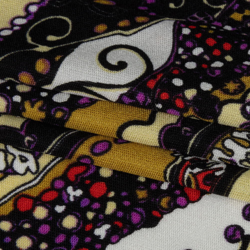 Gold, Purple and Black Fancy Diagonal Stripes Silk Jersey Gold, Purple and Black Fancy Diagonal Stripes Silk Jersey