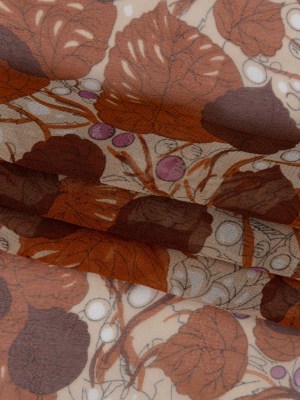 Cinnamon, Cream and Plum Leaves and Berries Silk Chiffon Cinnamon, Cream and Plum Leaves and Berries Silk Chiffon