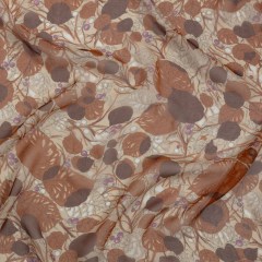 Cinnamon, Cream and Plum Leaves and Berries Silk Chiffon Cinnamon, Cream and Plum Leaves and Berries Silk Chiffon