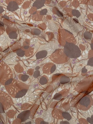 Cinnamon, Cream and Plum Leaves and Berries Silk Chiffon Cinnamon, Cream and Plum Leaves and Berries Silk Chiffon