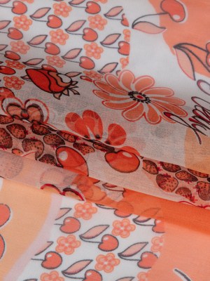 Peach, Orange and White Juicy Fruits Silk Chiffon Peach, Orange and White Juicy Fruits Silk Chiffon