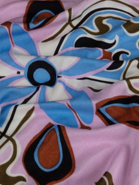 Orchid, Sky and Cinnamon Floral Flow Border Print Silk Jersey Orchid, Sky and Cinnamon Floral Flow Border Print Silk Jersey