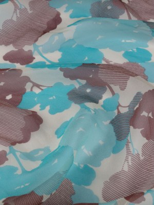 Turquoise, Chocolate and Cream Forest Silhouettes Silk Chiffon Turquoise, Chocolate and Cream Forest Silhouettes Silk Chiffon