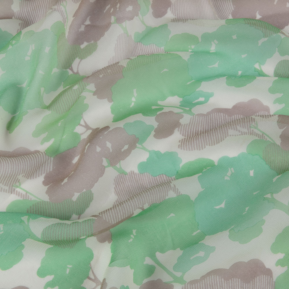 Green, Taupe and Cream Forest Silhouettes Silk Chiffon Green, Taupe and Cream Forest Silhouettes Silk Chiffon