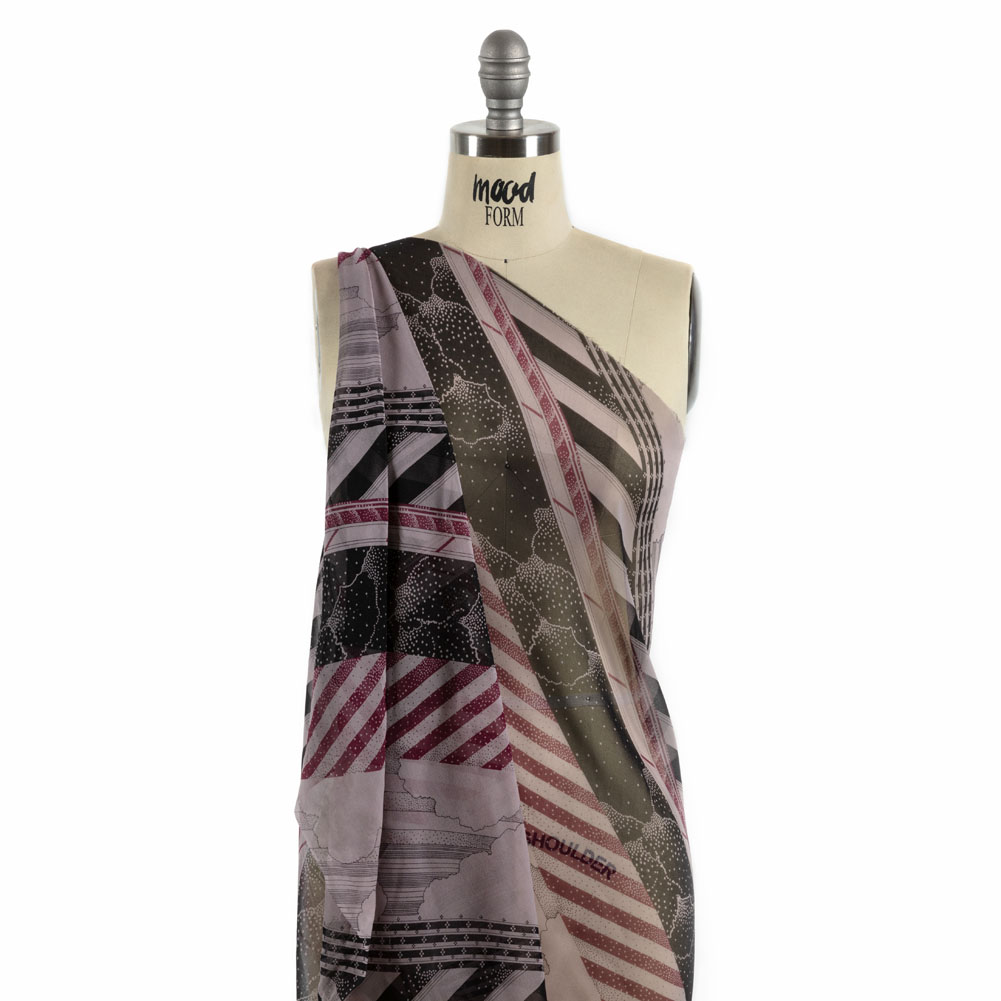 Plum, Black and Lavender Clouds and Stripes Silk Chiffon Plum, Black and Lavender Clouds and Stripes Silk Chiffon