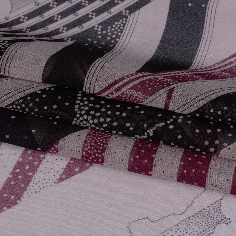 Plum, Black and Lavender Clouds and Stripes Silk Chiffon Plum, Black and Lavender Clouds and Stripes Silk Chiffon