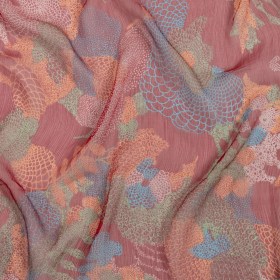 Red, Green and Blue Abstract Doodles Crinkled Silk Chiffon Red, Green and Blue Abstract Doodles Crinkled Silk Chiffon