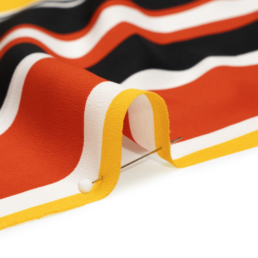 Red, Yellow and Black Barcode Stripes Silk Crepe de Chine Red, Yellow and Black Barcode Stripes Silk Crepe de Chine