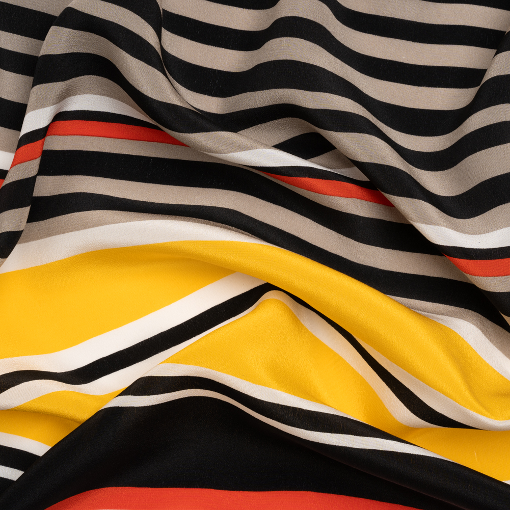 Red, Yellow and Black Barcode Stripes Silk Crepe de Chine Red, Yellow and Black Barcode Stripes Silk Crepe de Chine