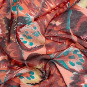 Silk and Cotton Voile – Red, Pink and Turquoise Butterfly Wings Silk and Cotton Voile – Red, Pink and Turquoise Butterfly Wings