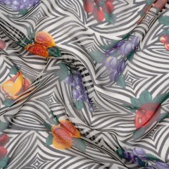 Black, White, and Green Op Art Fruits Silk Chiffon Black, White, and Green Op Art Fruits Silk Chiffon