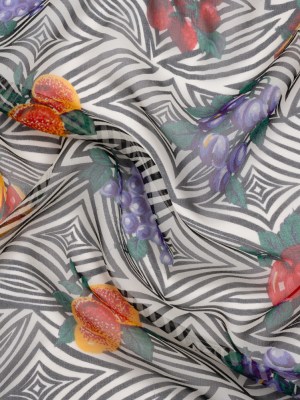 Black, White, and Green Op Art Fruits Silk Chiffon Black, White, and Green Op Art Fruits Silk Chiffon