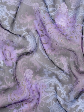 Purple, Black and Metallic Gold Matryoshka Doll Garden Crinkled Silk Chiffon Purple, Black and Metallic Gold Matryoshka Doll Garden Crinkled Silk Chiffon