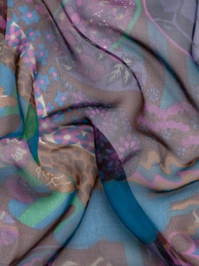 Purple, Blue and Brown Garden Patches Silk Chiffon Purple, Blue and Brown Garden Patches Silk Chiffon