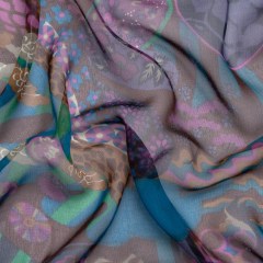 Purple, Blue and Brown Garden Patches Silk Chiffon Purple, Blue and Brown Garden Patches Silk Chiffon