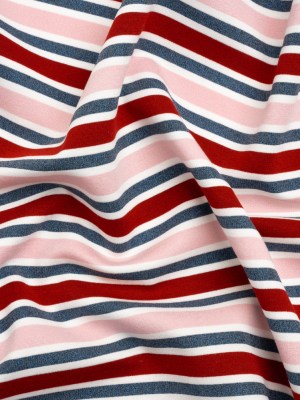 Oscar De La Renta Pink, Red and Metallic Blue Striped Stretch Interlock Knit Oscar De La Renta Pink, Red and Metallic Blue Striped Stretch Interlock Knit