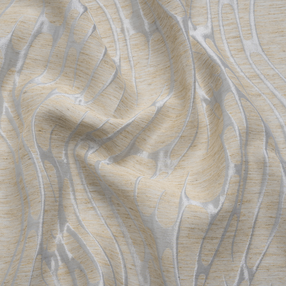 Luminous Baby Blue and Heathered Beige Ripples Lightweight Polyester and Linen Brocade Luminous Baby Blue and Heathered Beige Ripples Lightweight Polyester and Linen Brocade