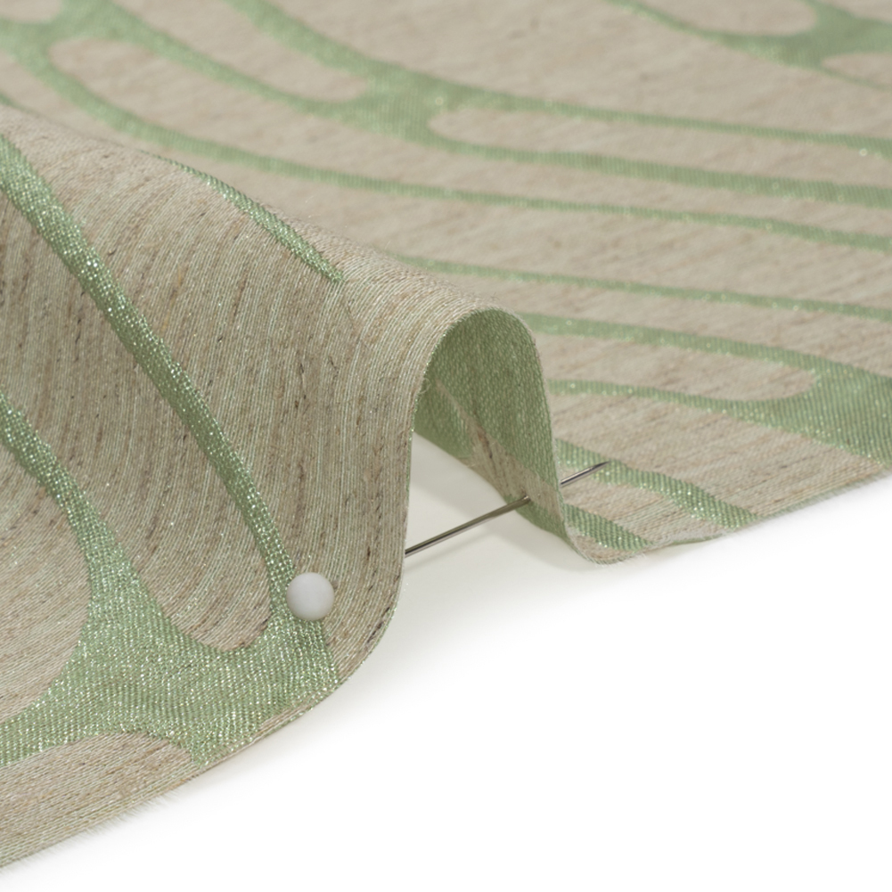 Luminous Sage Green and Heathered Beige Ripples Lightweight Polyester and Linen Brocade Luminous Sage Green and Heathered Beige Ripples Lightweight Polyester and Linen Brocade
