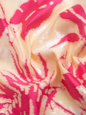 Hot Pink, White and Beige Soft Leaves Lightweight Polyester and Viscose Luxury Brocade Hot Pink, White and Beige Soft Leaves Lightweight Polyester and Viscose Luxury Brocade