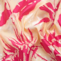 Hot Pink, White and Beige Soft Leaves Lightweight Polyester and Viscose Luxury Brocade Hot Pink, White and Beige Soft Leaves Lightweight Polyester and Viscose Luxury Brocade