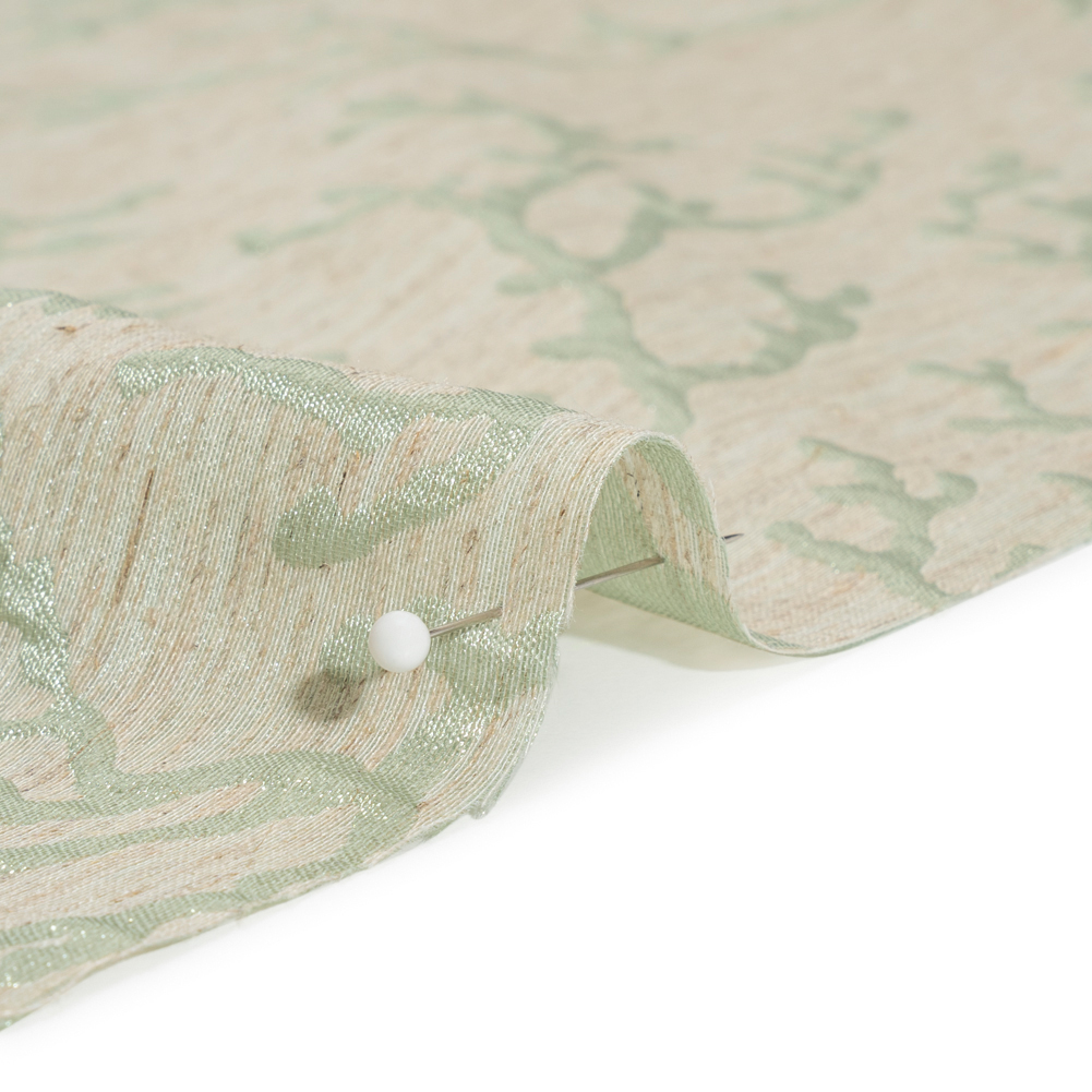 Luminous Sage Green and Heathered Beige Winter Trees Lightweight Polyester and Linen Brocade Luminous Sage Green and Heathered Beige Winter Trees Lightweight Polyester and Linen Brocade