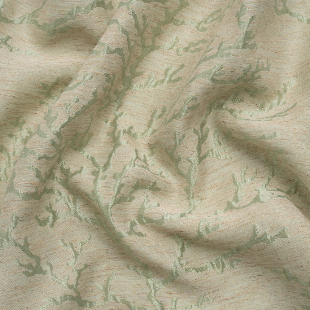 Luminous Sage Green and Heathered Beige Winter Trees Lightweight Polyester and Linen Brocade Luminous Sage Green and Heathered Beige Winter Trees Lightweight Polyester and Linen Brocade